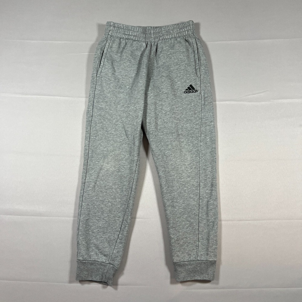 Adidas Essentials Fleece Jogger Pant Boys Medium Heathered Gray Cotton Taper Leg